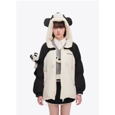 13DE MARZO Panda Bear Puffer Jacket White