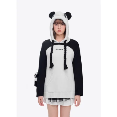 13DE MARZO Panda Bear Hoodie White