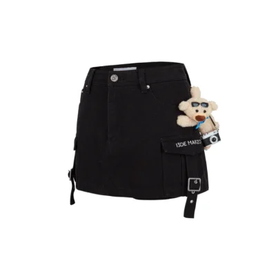 13DE MARZO Camera Bear Cargo Skirt Black