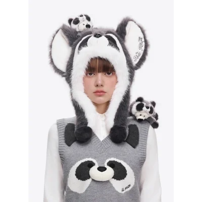 13DE MARZO Raccoon Bear Hat Grey