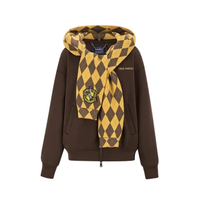 Harry Potter × 13DE MARZO Hogwarts Four Houses Bear Zipper Hoodie Hufflepuff Brown