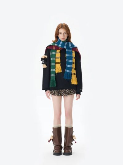 Harry Potter × 13DE MARZO Hogwarts Four Houses Bear Scarf Sweater Black - Image 2