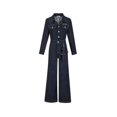 13DE MARZO Bear Denim Jumpsuit Navy Blue