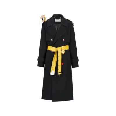 13DE MARZO Tailor Bear Ruler Trench Coat Black