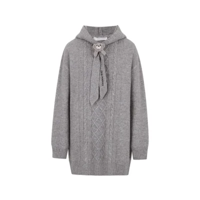 13DE MARZO Bear Knit Hoodie Dress Grey