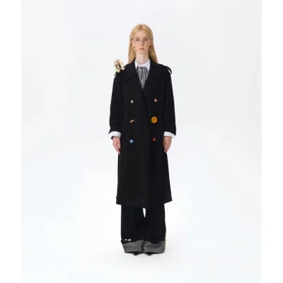 13DE MARZO Tailor Bear Ruler Trench Coat Black
