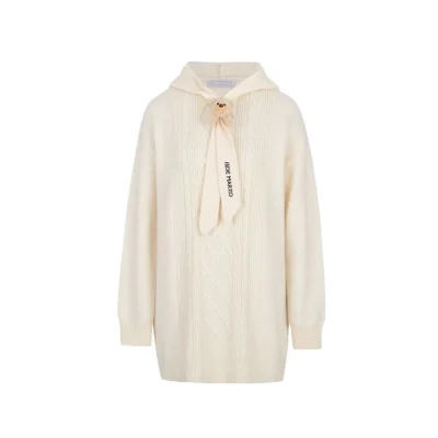 13DE MARZO Bear Knit Hoodie Dress Beige