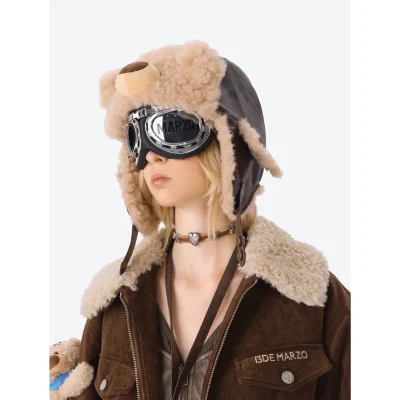 13DE MARZO Pilot Bear Vintage Hat Brown