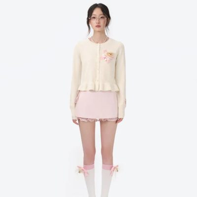 13DE MARZO RONRON Bear Ribbon Cardigan