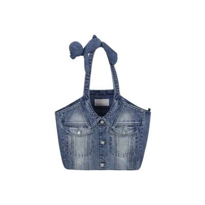 13DE MARZO Bear Denim Jacket Tote Bag Blue
