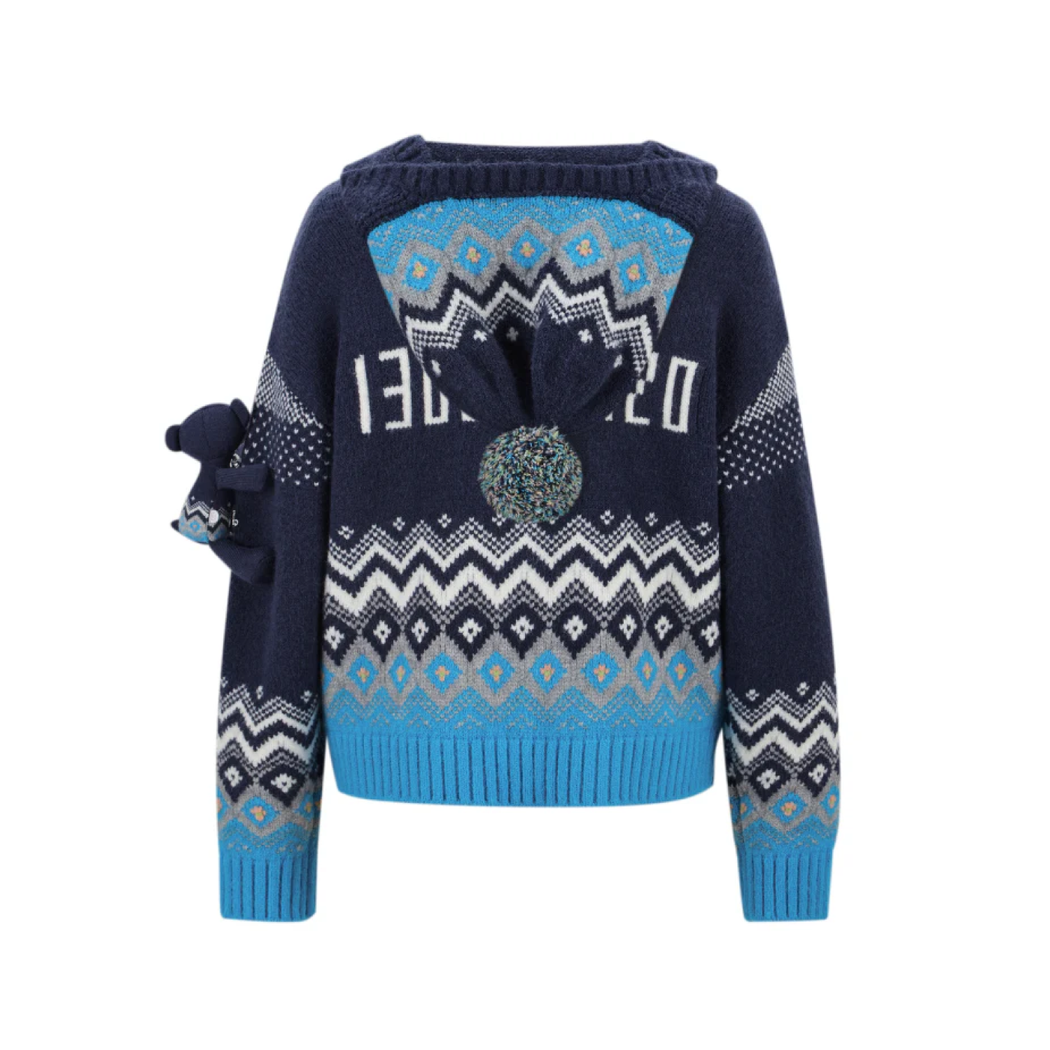13DE MARZO Fair Isle Bear Cardigan Navy Blue - Image 9