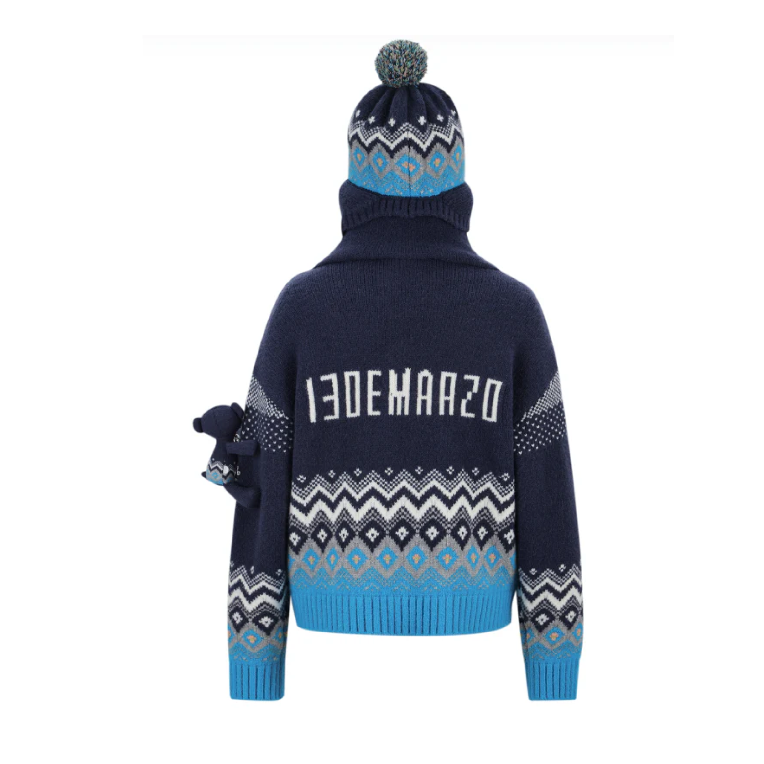 13DE MARZO Fair Isle Bear Cardigan Navy Blue - Image 10