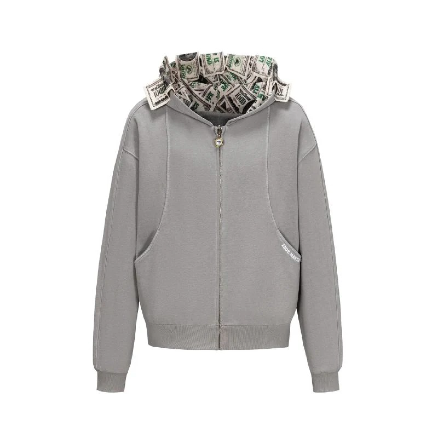 13DE MARZO Bear Cash Zipper Hoodie Grey