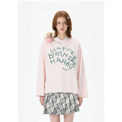 Harry Potter × 13DE MARZO Rubeus Hagrid Birthday Cake Sweater Pink