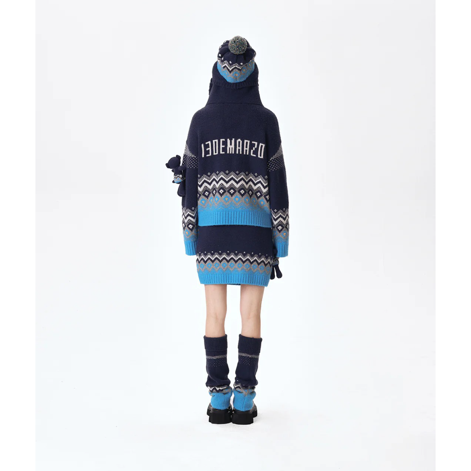 13DE MARZO Fair Isle Bear Cardigan Navy Blue - Image 7