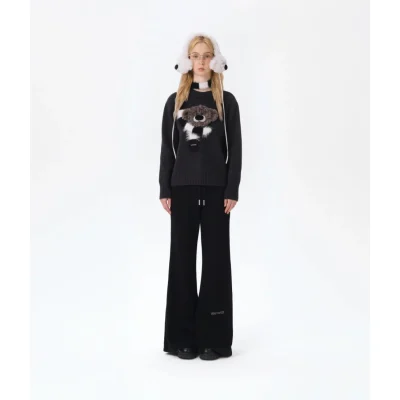 13DE MARZO Base Wide Flare Pants Black