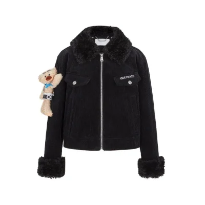 13DE MARZO Bear Corduroy Detachable Jacket Black