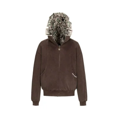 13DE MARZO Bear Cash Zipper Hoodie Brown
