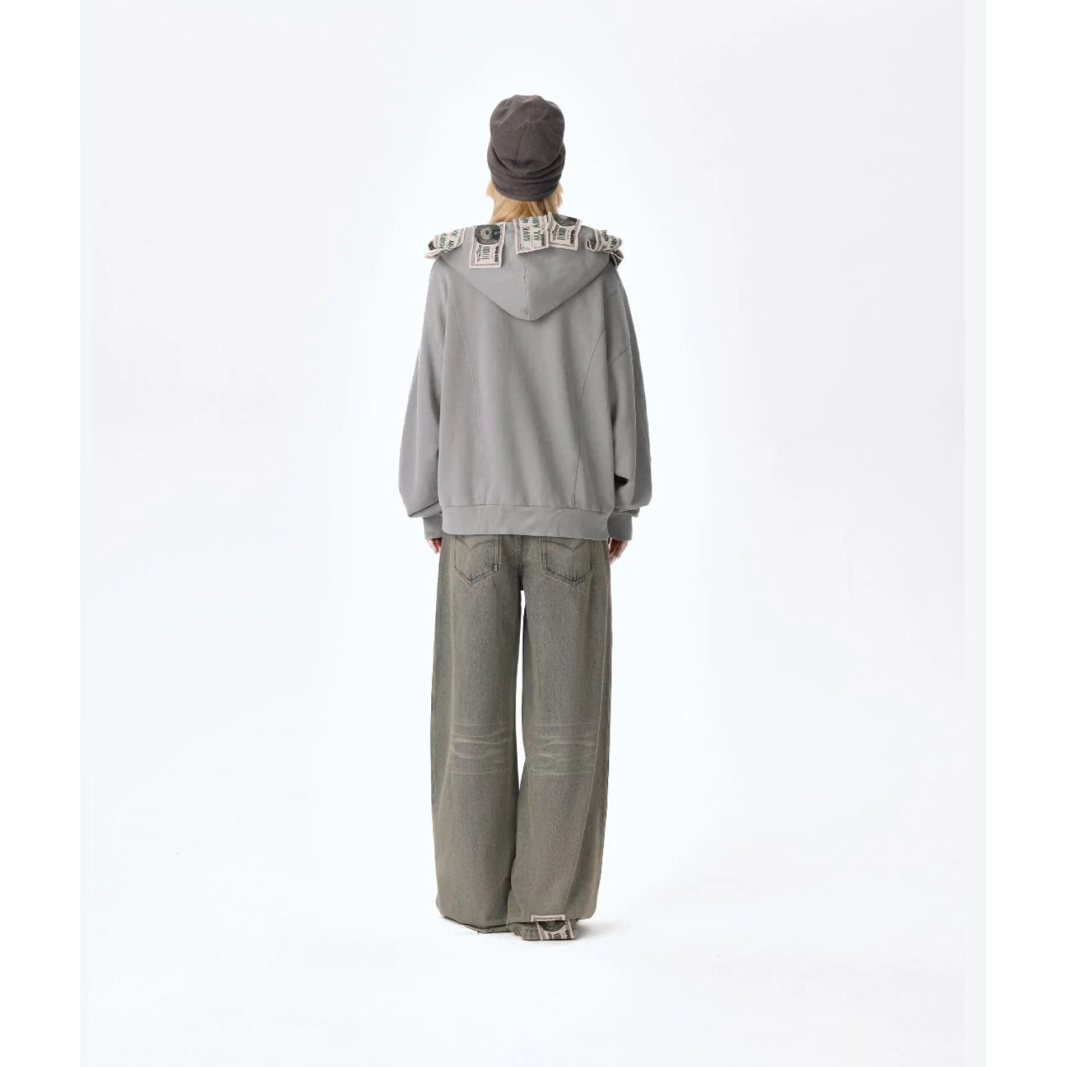 13DE MARZO Bear Cash Zipper Hoodie Grey - Image 4