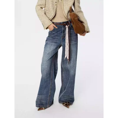 REVAN Silk Scarf Belted Straight Leg Jeans