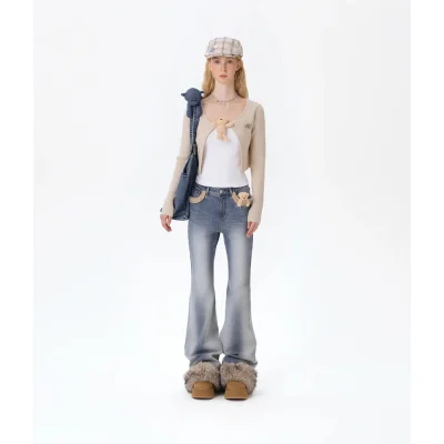 13DE MARZO Bear Denim Jacket Tote Bag Blue