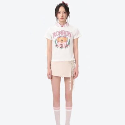 13DE MARZO RONRON Bear Ribbon Slim Top