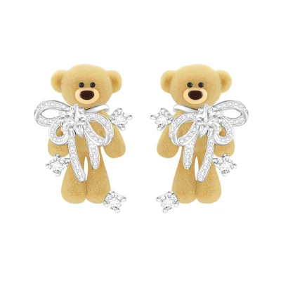 13DE MARZO Scarf Bear Crystal Rhinestone Ear Studs