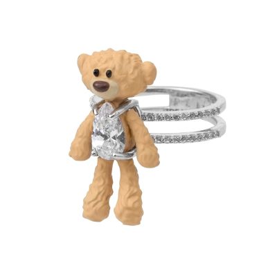13De Marzo Rhinestone Bear Double Ring