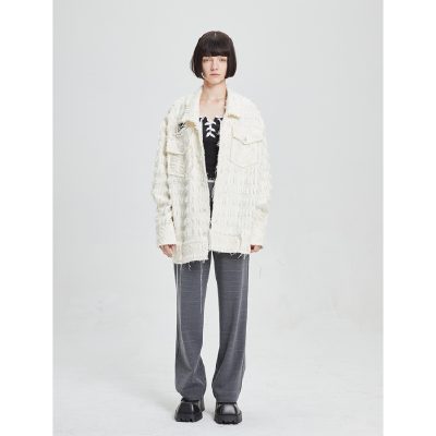 Charlie Luciano White Destruction Style Tweed Overshirt