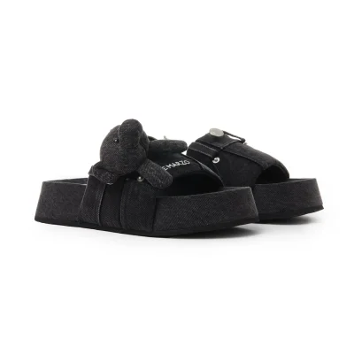 13DE MARZO Denim Bear Slipper Black