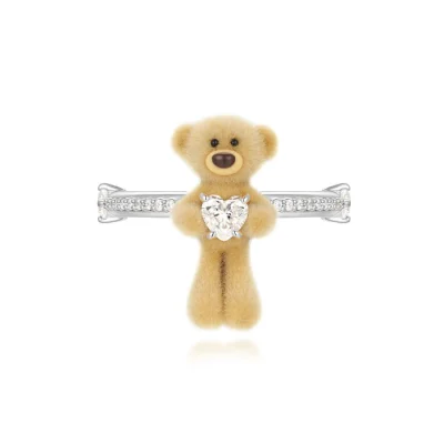 13DE MARZO Bear Hug Heart Thin Ring Silver