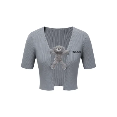 13DE MARZO Bear Buckle Thin Cardigan Grey