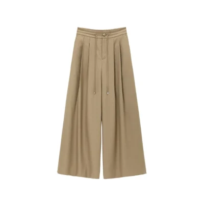 REVAN Asymmetrical Waist Wide-Leg Trousers Khaki
