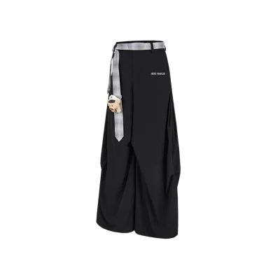13DE MARZO Tie Belt Trousers Black
