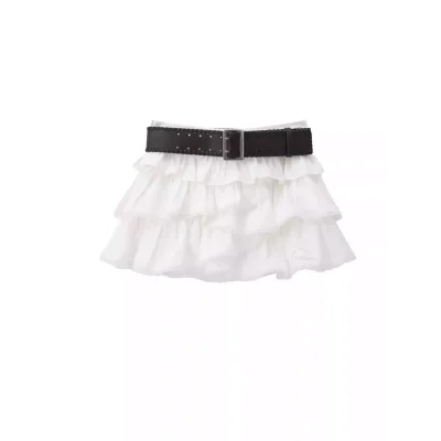 REVAN Tiered Ruffle Mini Skirt White