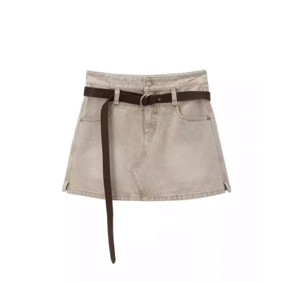 AVVENN Safari Belted Mini Skirt Beige