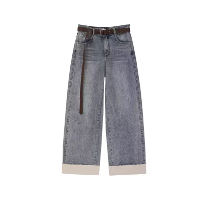 AVVENN Silver Foil Deep Cuff Straight Jeans