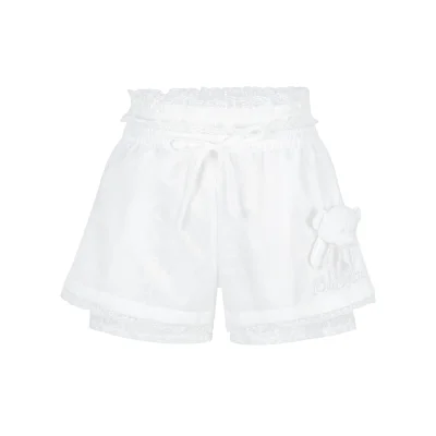13DE MARZO Bear Lacy Bowknot Shorts White
