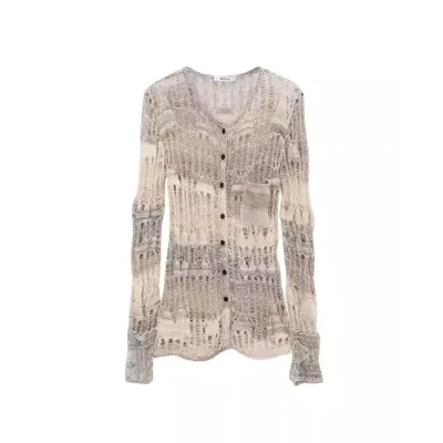 AVVENN Distressed Script Mesh Knit Top Beige