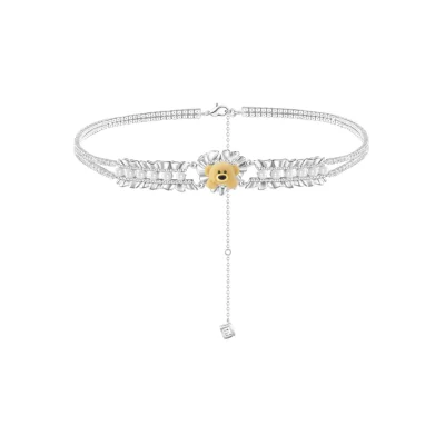 13DE MARZO Bear Pearl Bow Zircon Necklace Silver