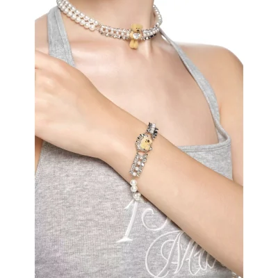 13DE MARZO Bear Pearl Bracelet Silver
