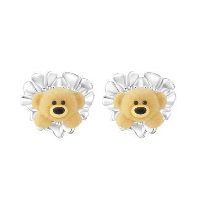 13DE MARZO Bear Pearl Bow Ear Stud Silver