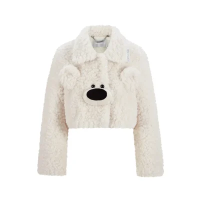 13DE MARZO Bear Face Faux Fur Coat White