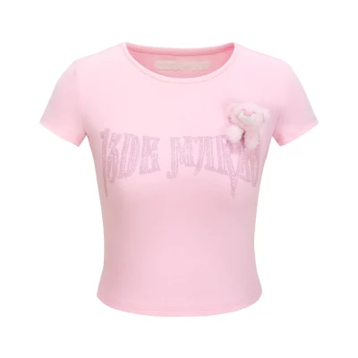 13DE MARZO Rhinestone Cropped Top Pink