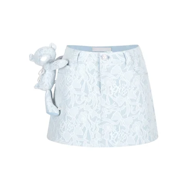 13DE MARZO Bear Lacy Denim Skirt Blue