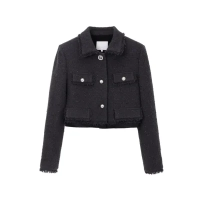 REVAN Matte Sequin Bouclé Tweed Jacket Dark Grey