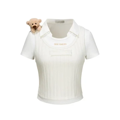 13DE MARZO Doozoo Cropped Vest Top White