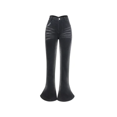 13DE MARZO Doozoo Split Hem Flared Jeans Black