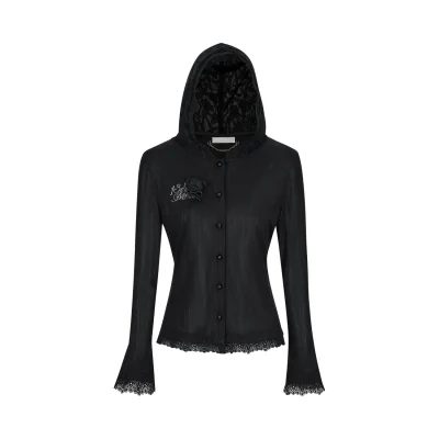 13DE MARZO Bear Lacy Pearl Cardigan Black