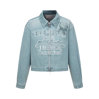 13DE MARZO Denim Frayed Embroidered Jacket Blue